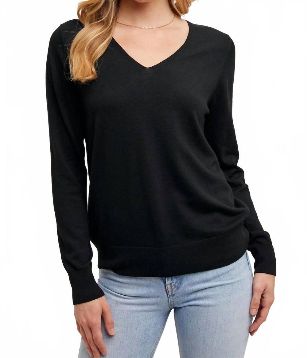 NEW BLUIVY v-neck knit long sleeve sweater in black